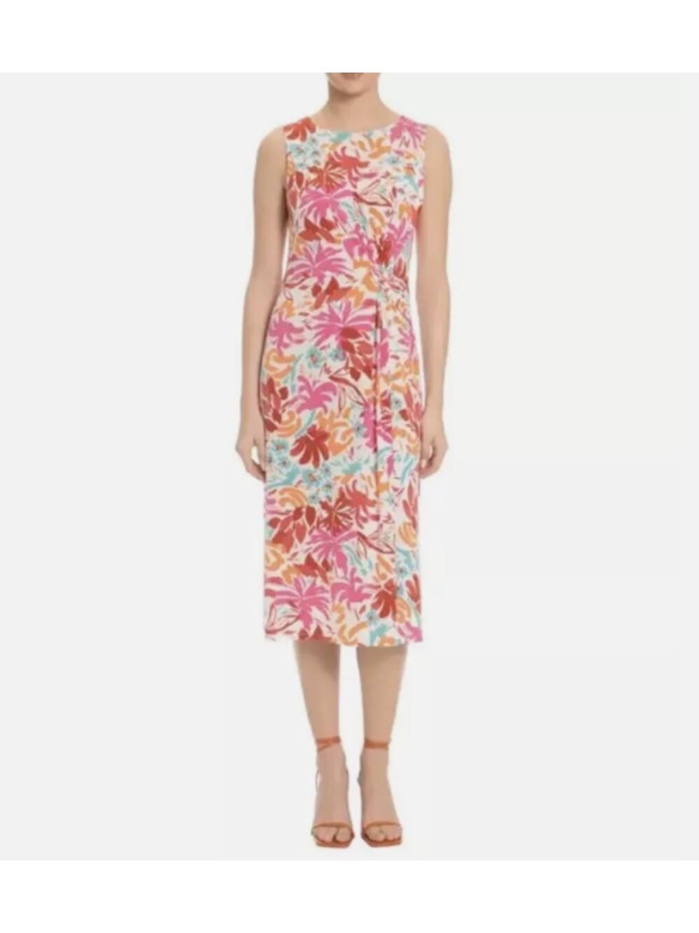 Maggy London Sleeveless Floral Crew Neck Ruched Dress Size 14